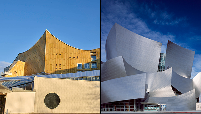 Berlin Philharmonie (left) and Disney Concert Hall (right)