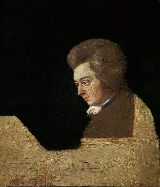 Unfinished portrait of Mozart by Joseph Lange (1789)